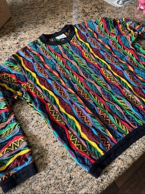 Vintage COOGI Multicolor Knit Sweater with Black Ribbing